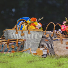 Load image into Gallery viewer, Ash Wisdom Striped Handwoven Sisal Straw Basket Tote

