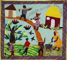 Load image into Gallery viewer, The Peasants in Trouble - Peyizan yo nan pwoblem - folk art quilt
