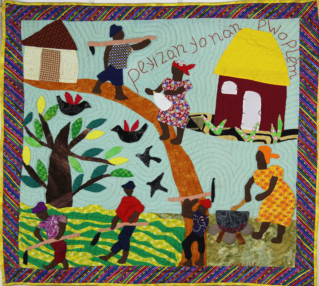 The Peasants in Trouble - Peyizan yo nan pwoblem - folk art quilt